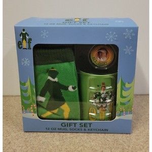Buddy the Elf Gift Set Will Ferrell 12oz Coffee Mug, Crew Socks, & Keychain New